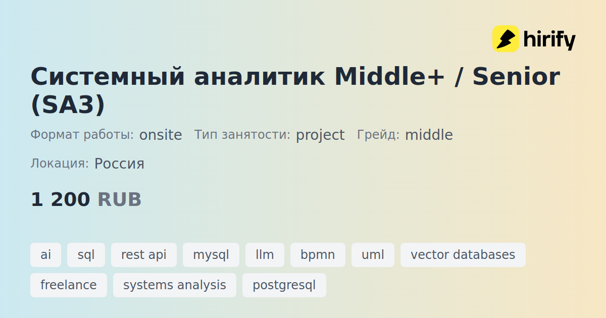 Системный аналитик Middle+ / Senior (SA3) | Hirify