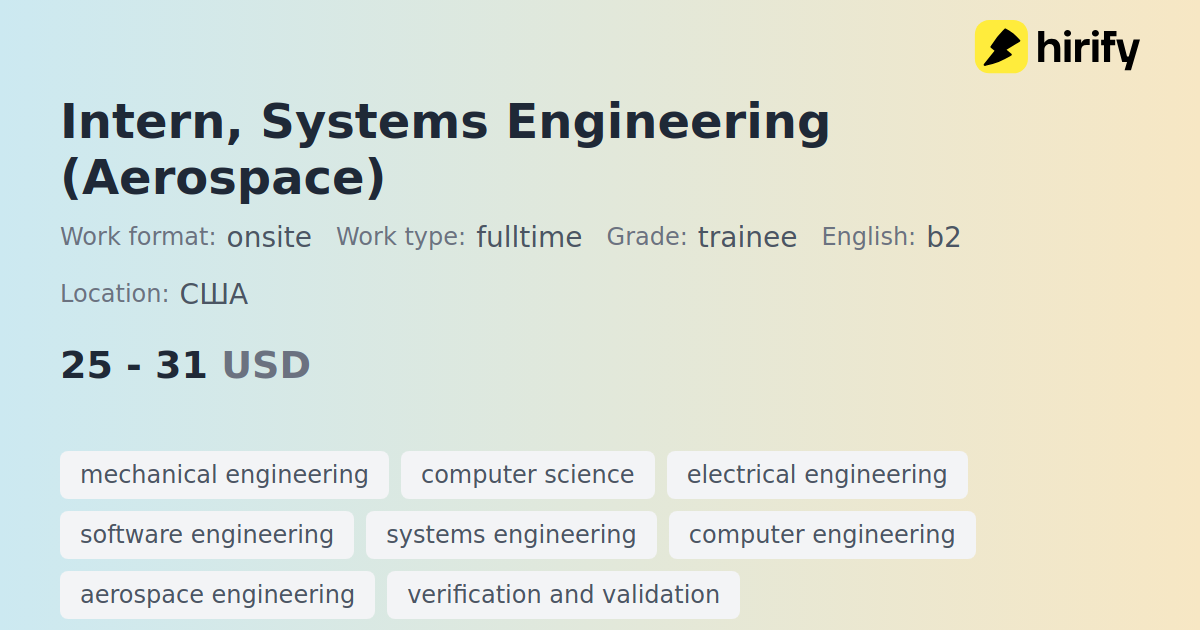 Intern, Systems Engineering (Aerospace) | Hirify
